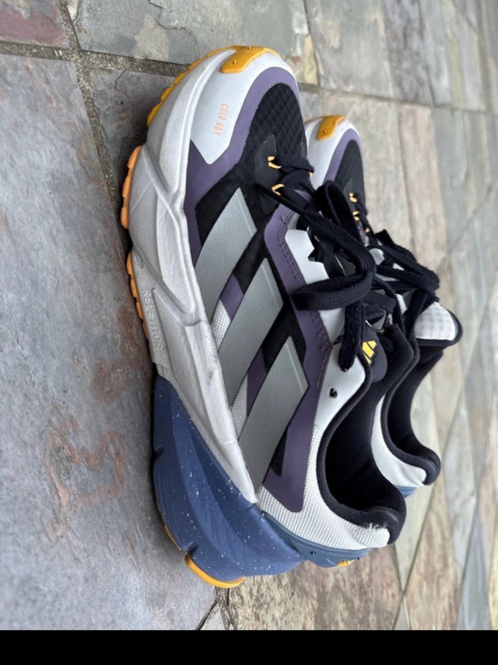 adidas women’s  Chunky Sneakers in Black, Purple & White with Gold Accents